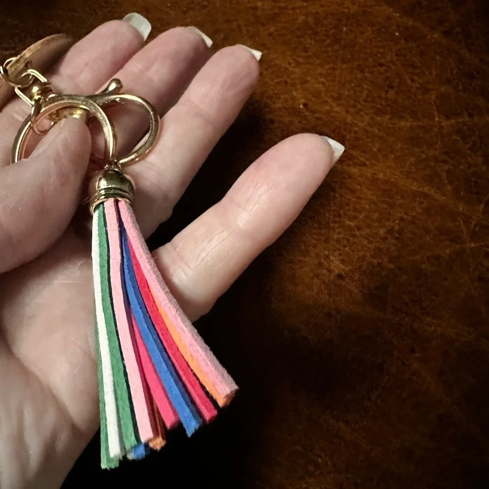 Keychain Teacher bag charm new with multi color fringe tassel